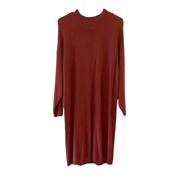 Taylor Women's Dusty Rose Sweater Dress Ribbed Knee Length Mock Neck Size Medium - Picture 1 of 9